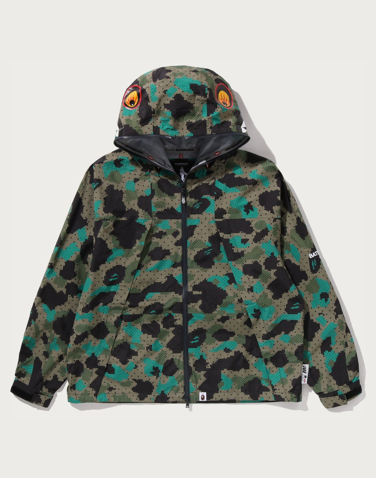 BAPE BY KAZUKI KURAISHI CAMO SHARK PACKABLE SNOWBOARD JACKET MENS