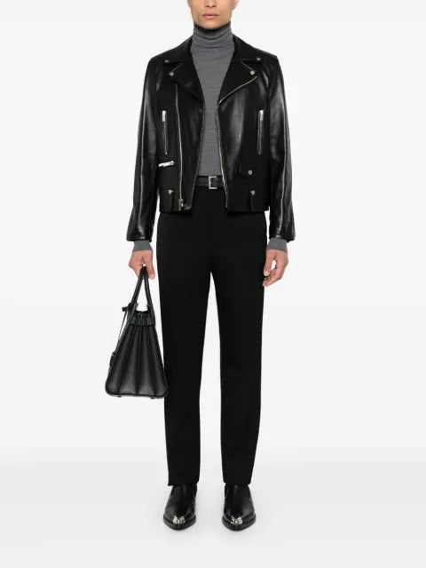 Saint Laurent belted leather biker jacket