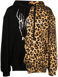 Haculla paneled leopard-print logo hoodie