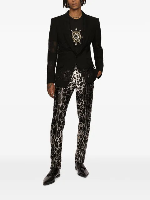 Dolce & Gabbana lace-panel single-breasted blazer