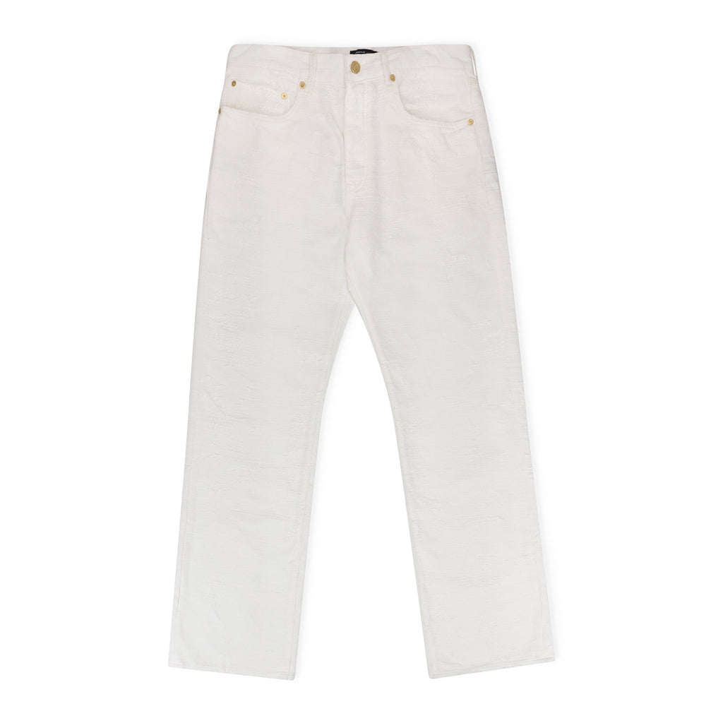 Off White Jacquard Straight Fit Jeans