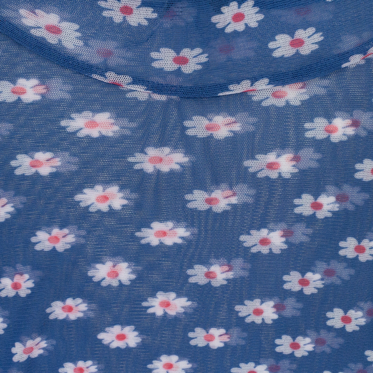 BLUE FLOWER PRINTED MESH TURTLENECK SWEATER