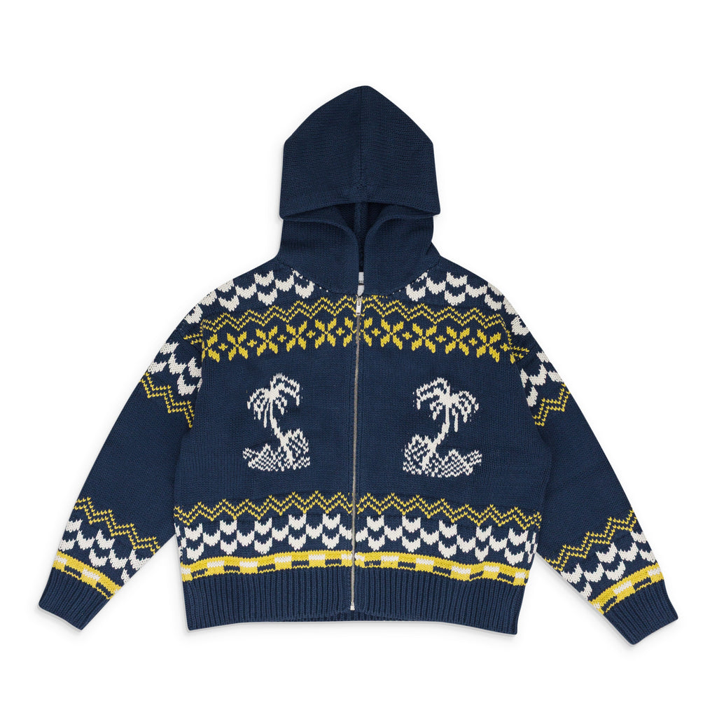 NAVY PALMA KNIT ZIP-UP SWEATER