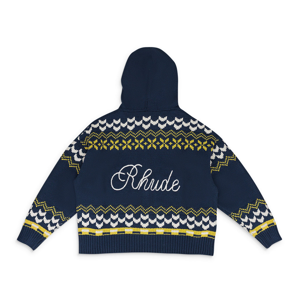 NAVY PALMA KNIT ZIP-UP SWEATER