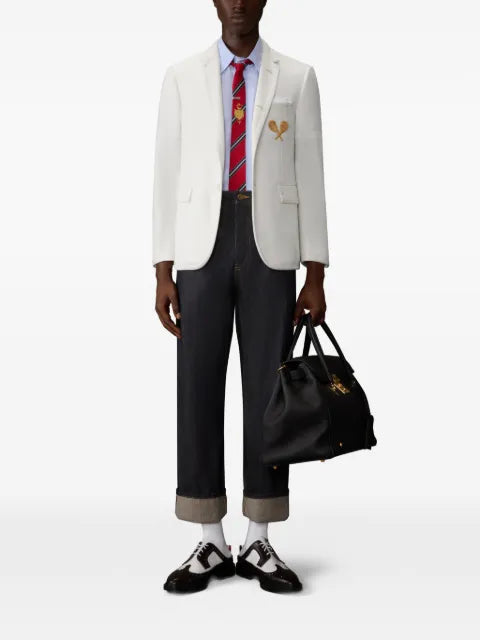 Thom Browne wool seersucker tennis embroidery sportcoat with armbands