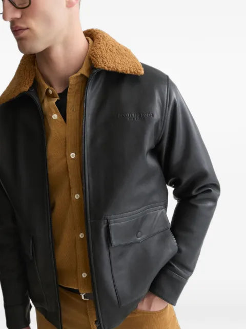 Scotch & Soda shearling-collar leather jacket