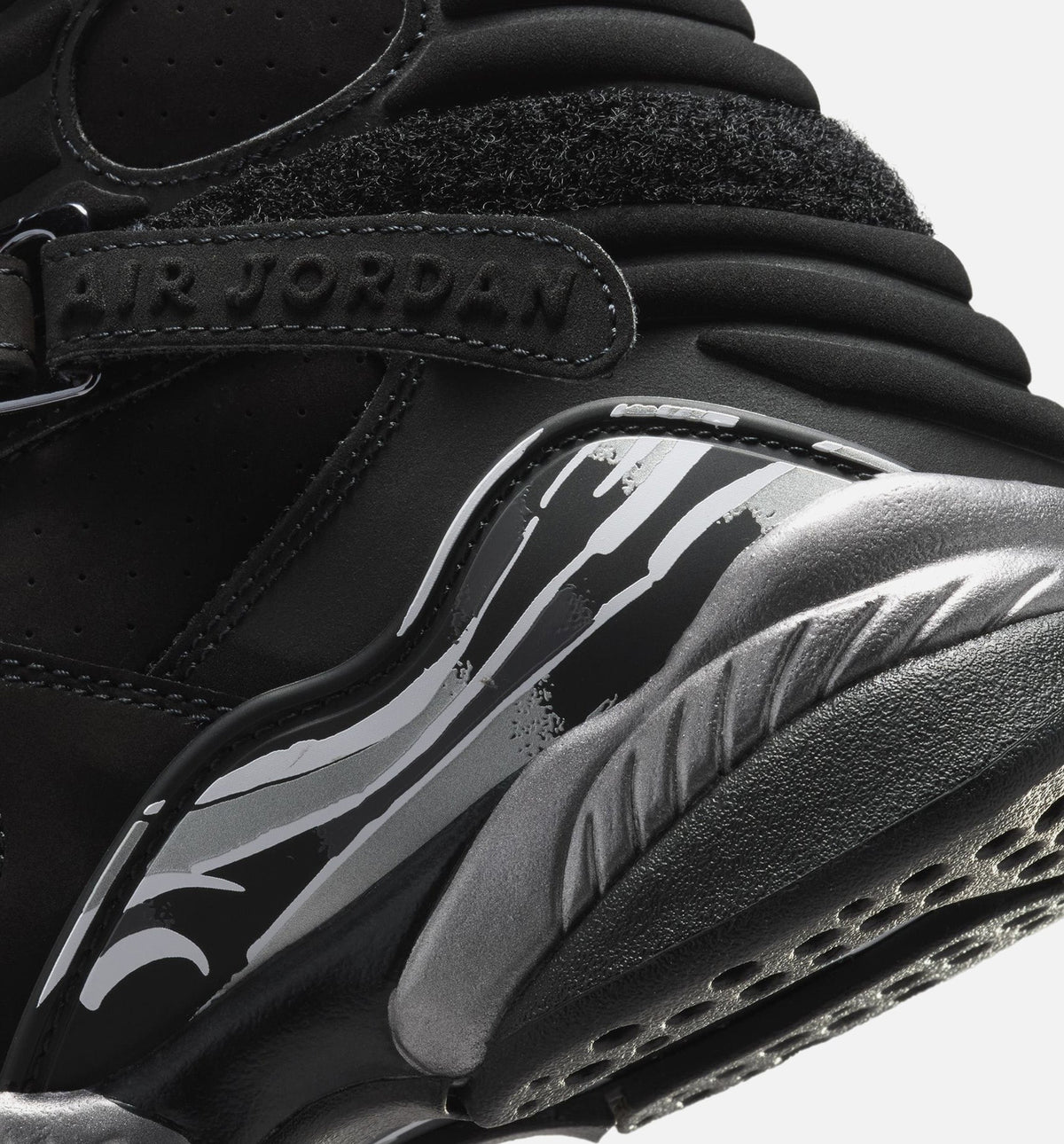 Air Jordan 8 Retro Chrome Black And Light Graphite Grade School Lifestyle Shoes - Black/White/Light Graphite