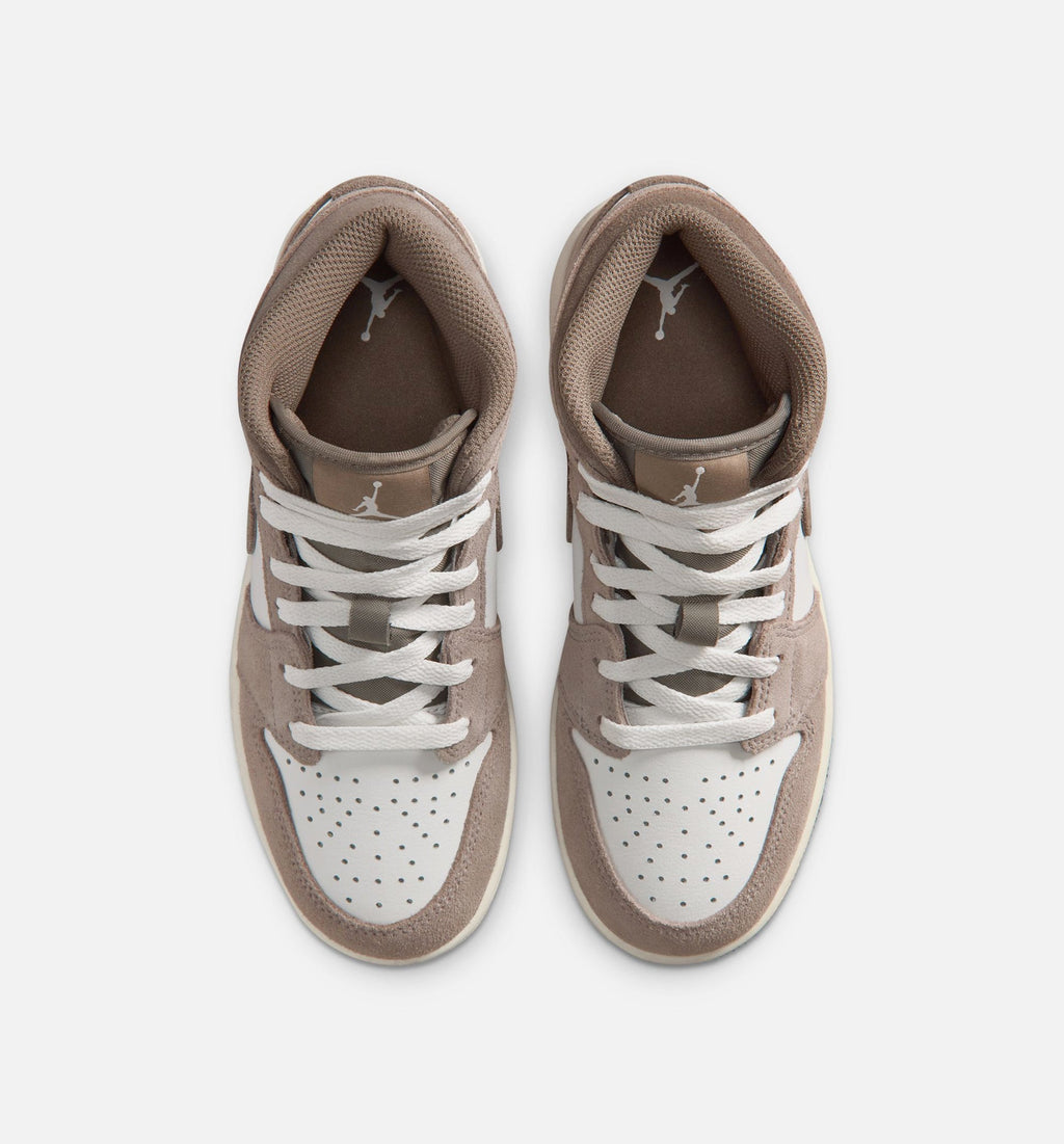 Air Jordan 1 Mid Grade School Sneakers - Enigma Stone / Olive Grey / Summit White