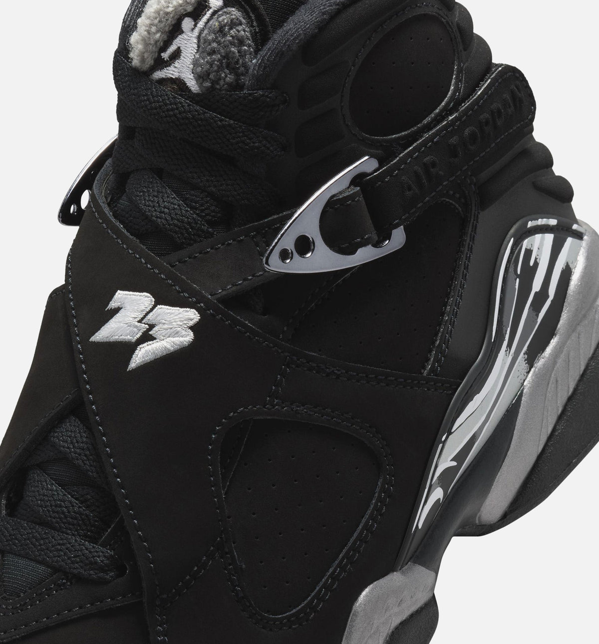 Air Jordan 8 Retro Chrome Black And Light Graphite Grade School Lifestyle Shoes - Black/White/Light Graphite