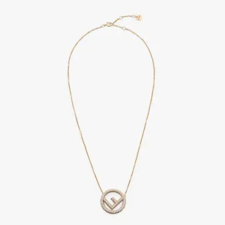 FENDI F LOGO NECKLACE GOLD FULL DIAMOND