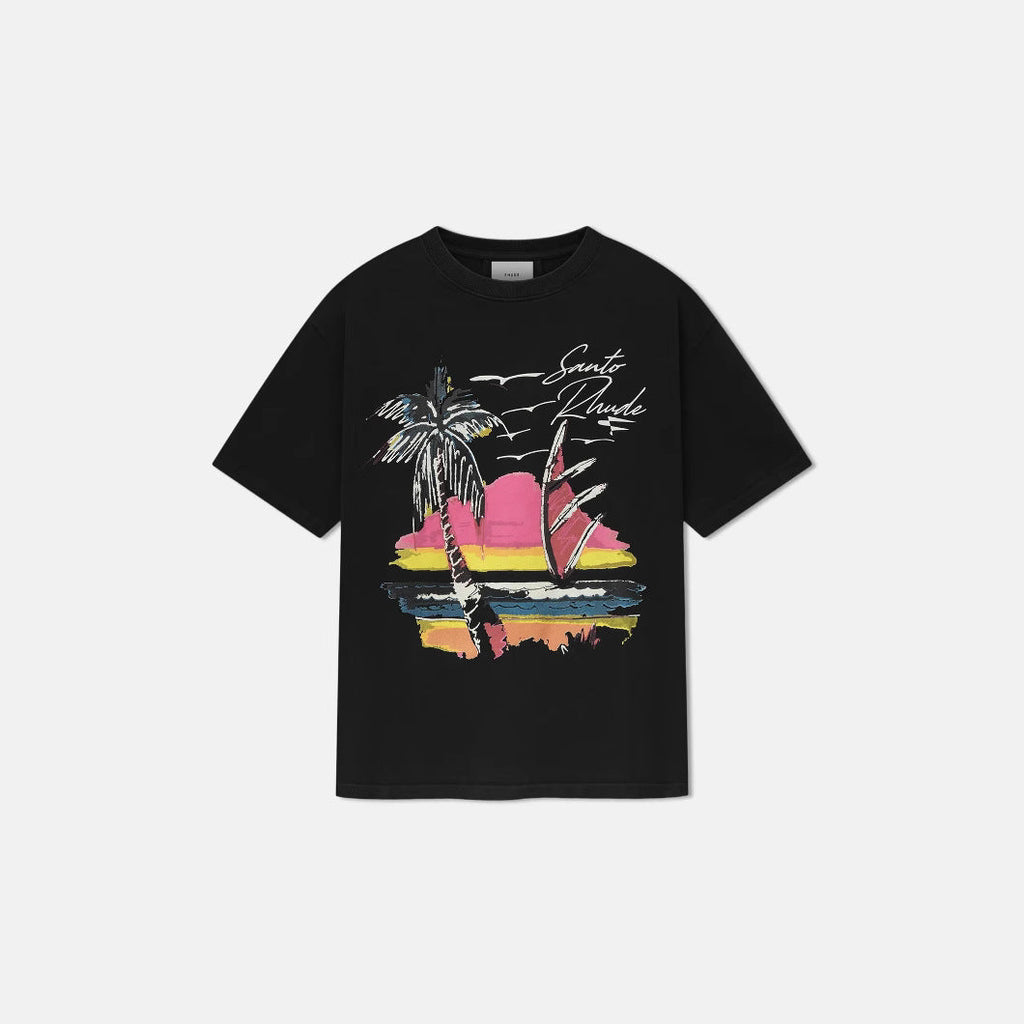 Rhude Vintage Sunset Coconut Tree Graphic Oversized Tee Streetwear