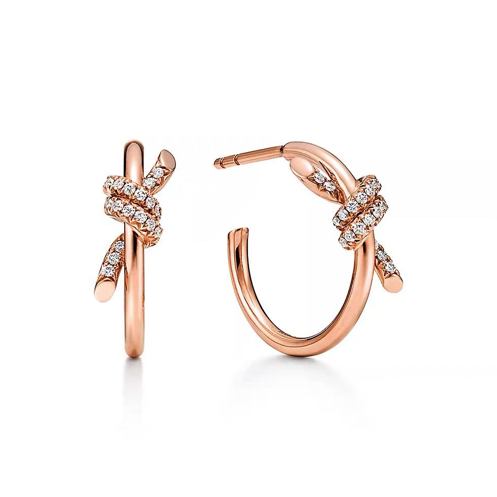 Tiffany Style Knot Cubic Zirconia 18K Gold-Plated Earrings