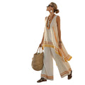 Women's Boho Striped-Trim Sleeveless Beach Two-Piece Set
