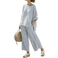 Women Boho Striped Plus Size Loose Kaftan Beach Set