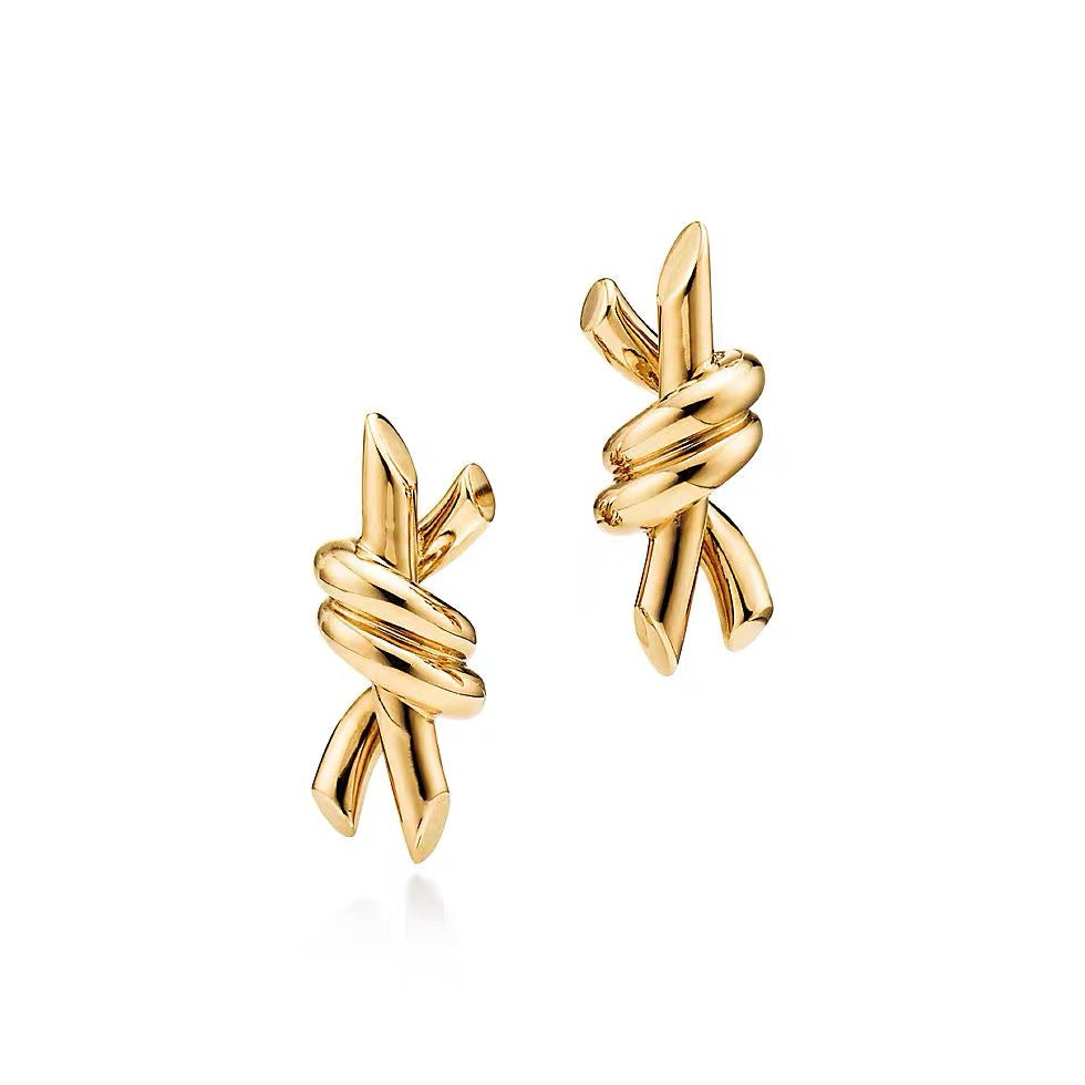 Tiffany Style Knot Cubic Zirconia 18K Gold-Plated Earrings
