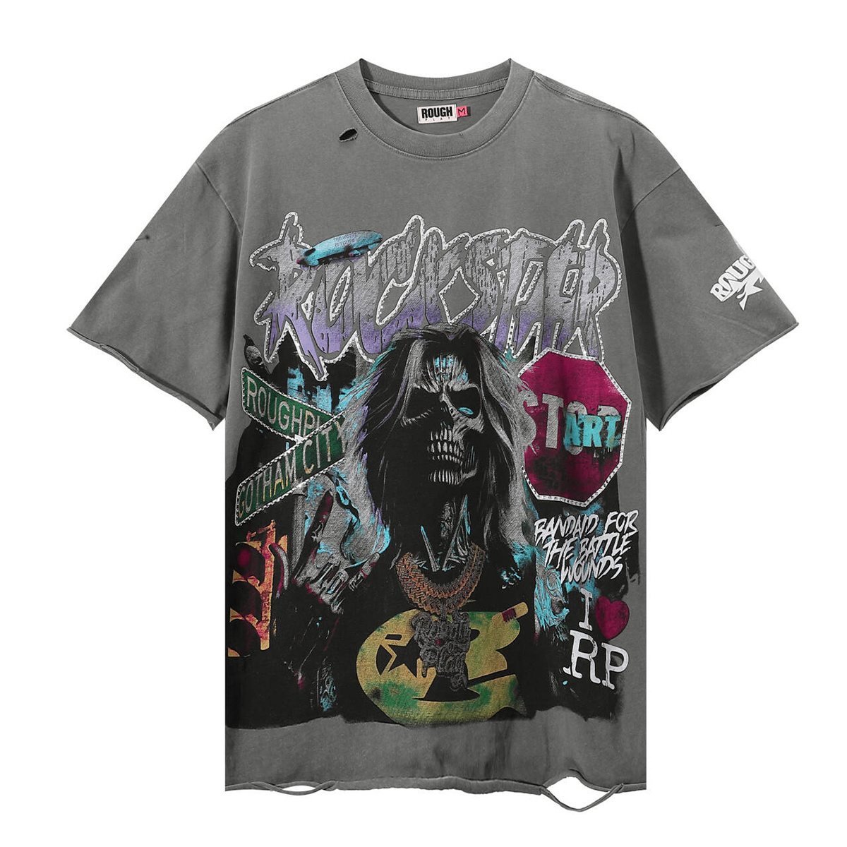 Rough Play Skeleton Rapper Graphic Short-Sleeve T-Shirt
