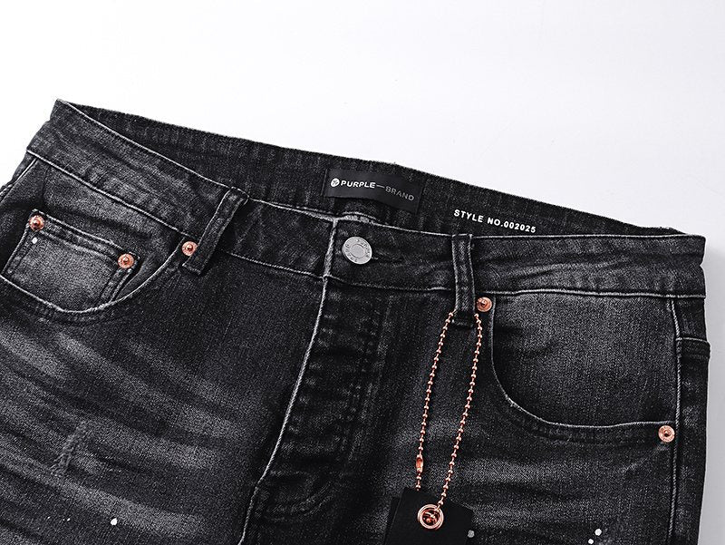 Purple Brand Washed Black Distressed Paint-Splatter Jeans