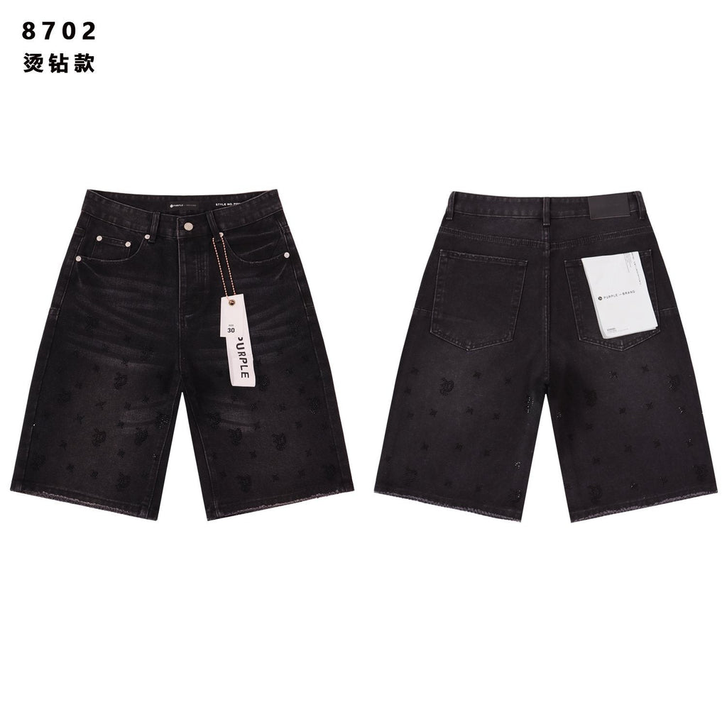 PURPLE Rhinestone Raw-Hem Denim Shorts
