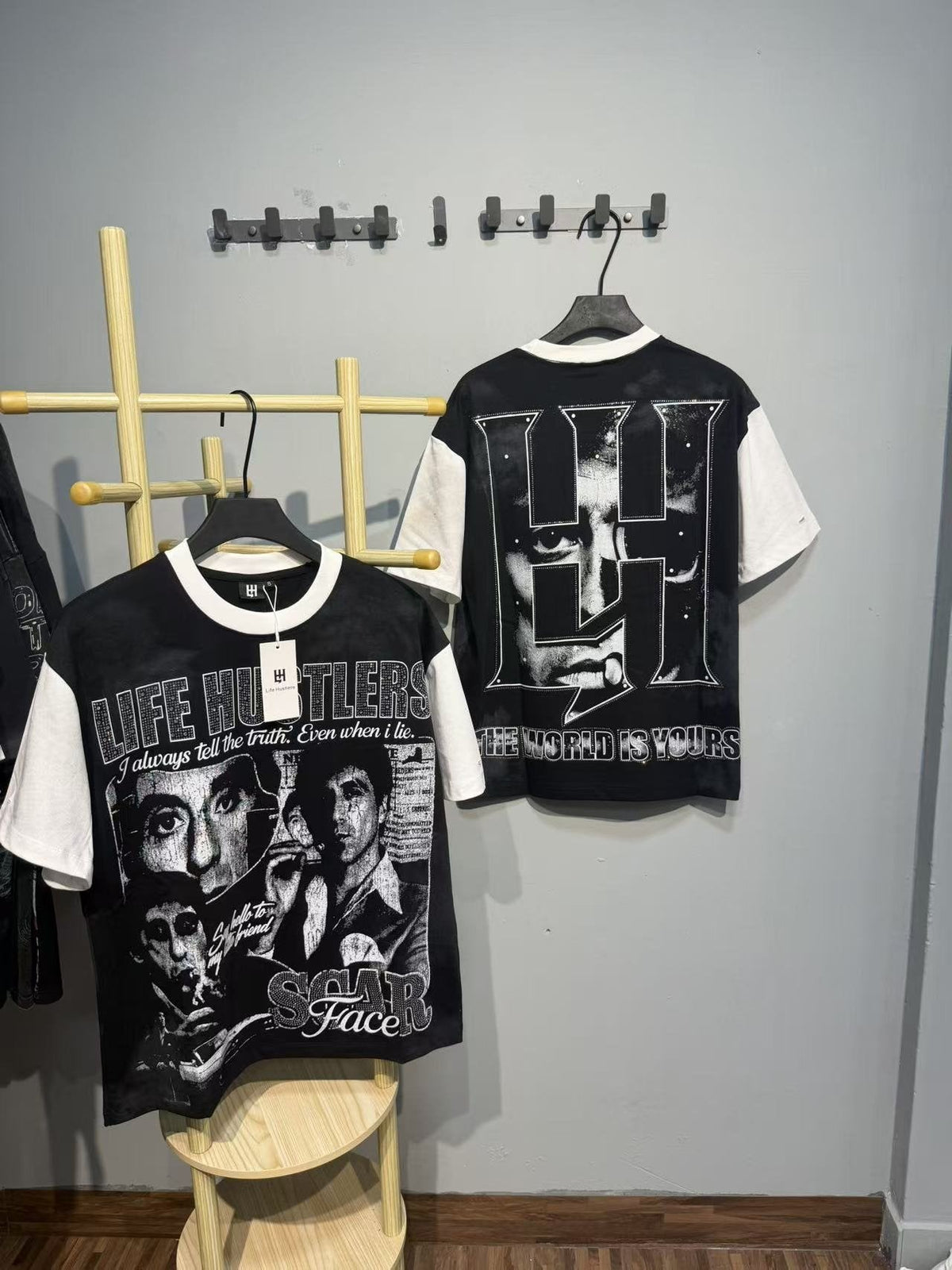 Life Hustlere Rhinestone Graphic Two-Tone T-Shirt