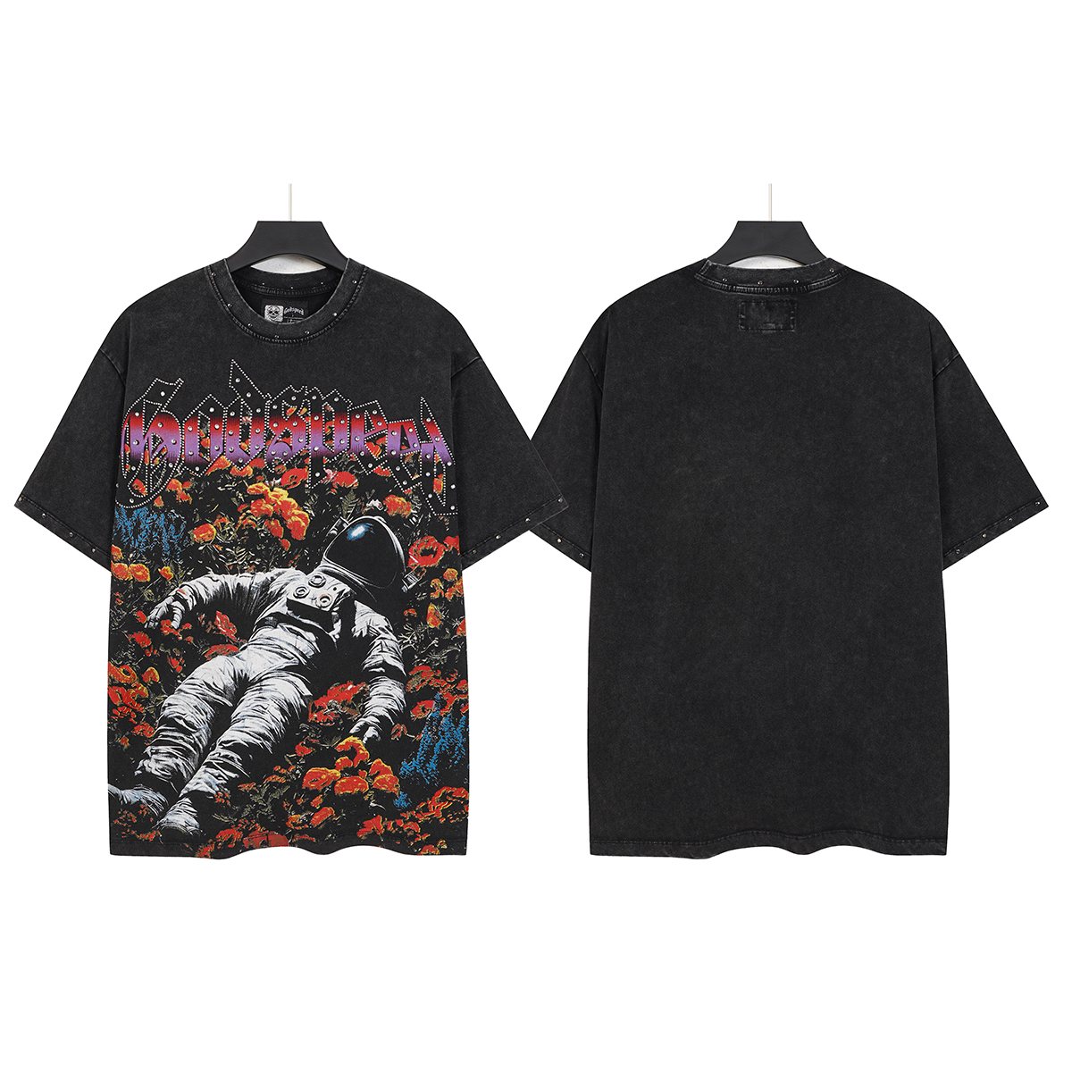 Godspeed Astronaut Flowers Studded Short-Sleeve T-Shirt