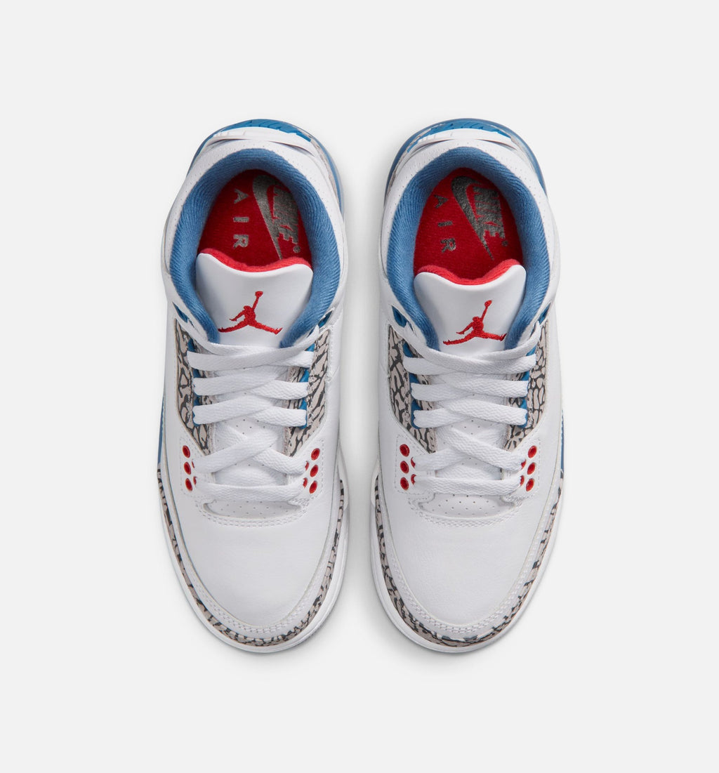 Air Jordan 3 Retro OG True Blue Youth Sneakers - White/Fire Red/True Blue