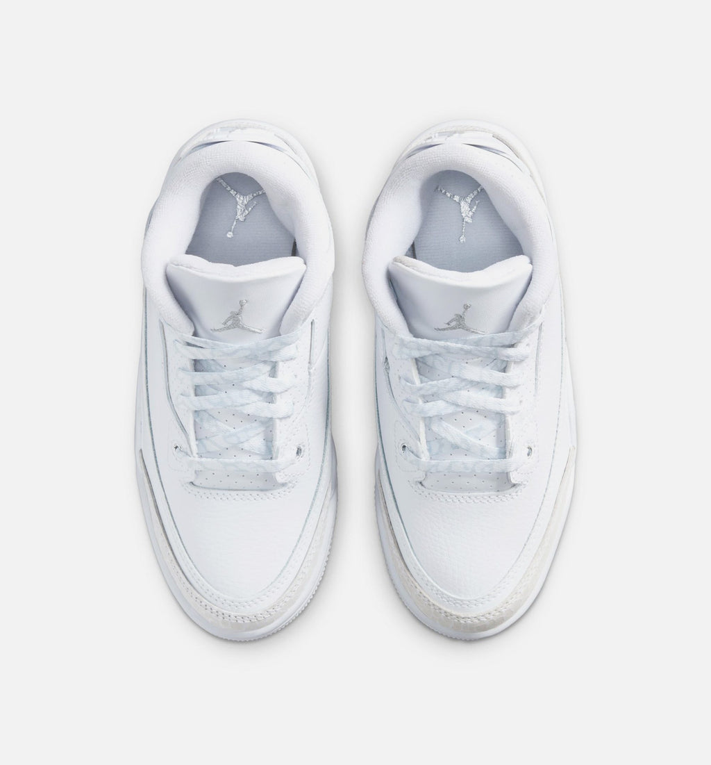 Air Jordan 3 Retro White and Silver Preschool Sneakers