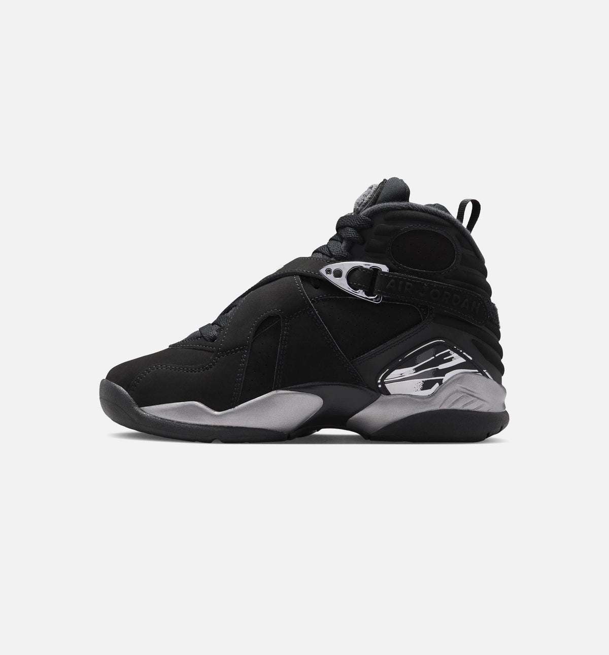 Air Jordan 8 Retro Chrome Black And Light Graphite Grade School Lifestyle Shoes - Black/White/Light Graphite
