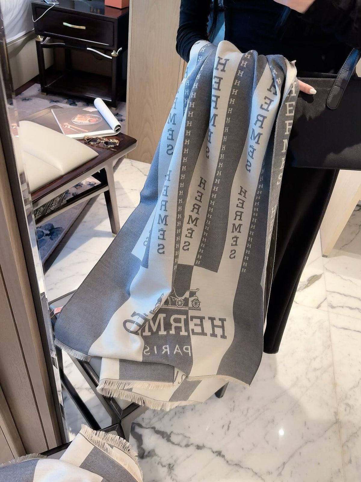 Hermes Style Bold Stripe Logo Scarf