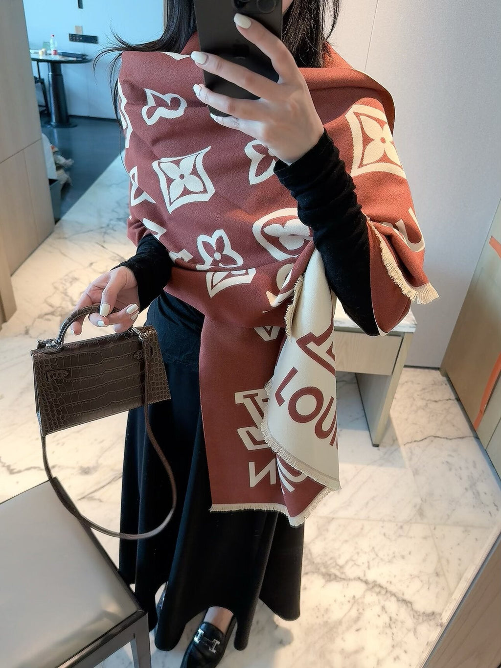 Louis Vuitton Style Oversized Monogram Scarf