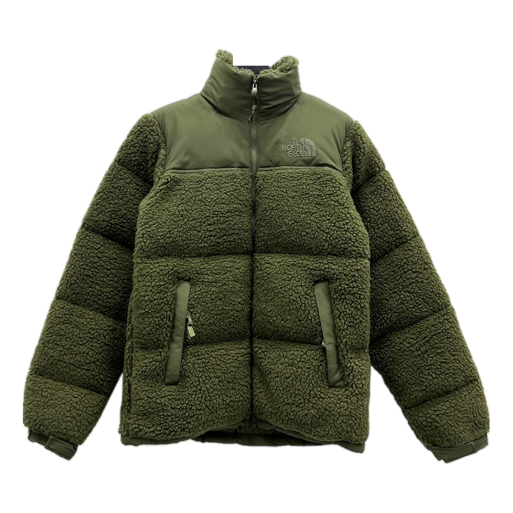 The North Face Fleece-Panel Stand-Collar Puffer Jacket – Olive | Textured Winter Layer