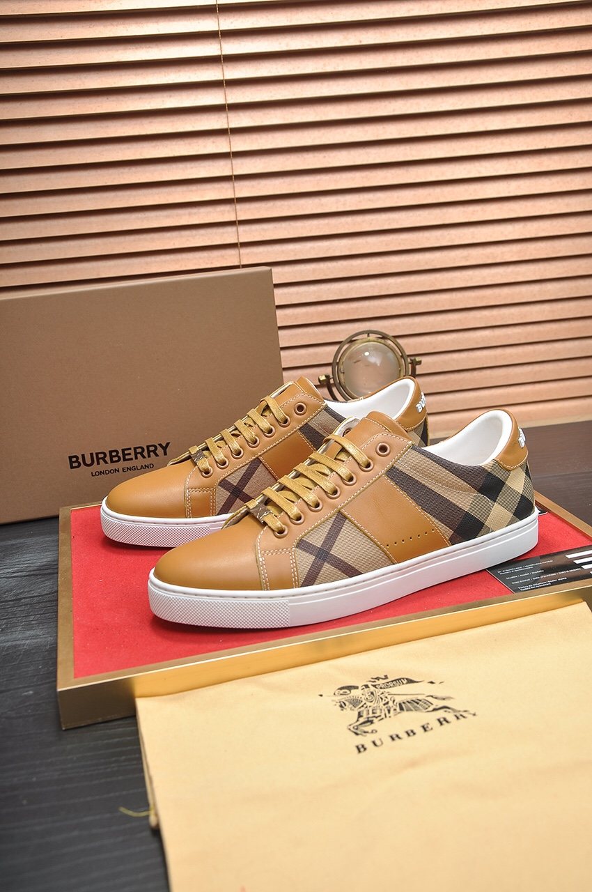 Burberry Tan Plaid Low-Top Sneakers - White Sole