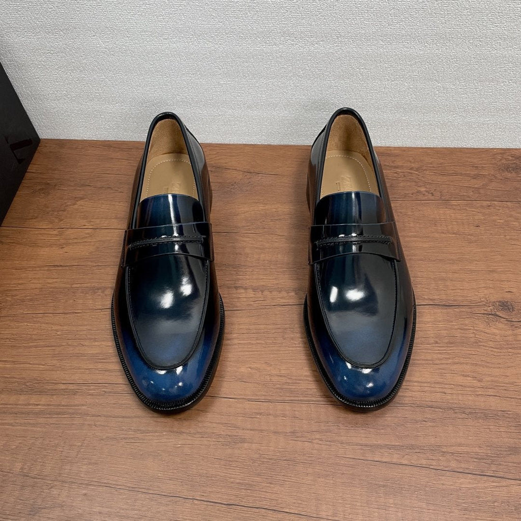 Zegna Men's Dark Navy Leather Loafers