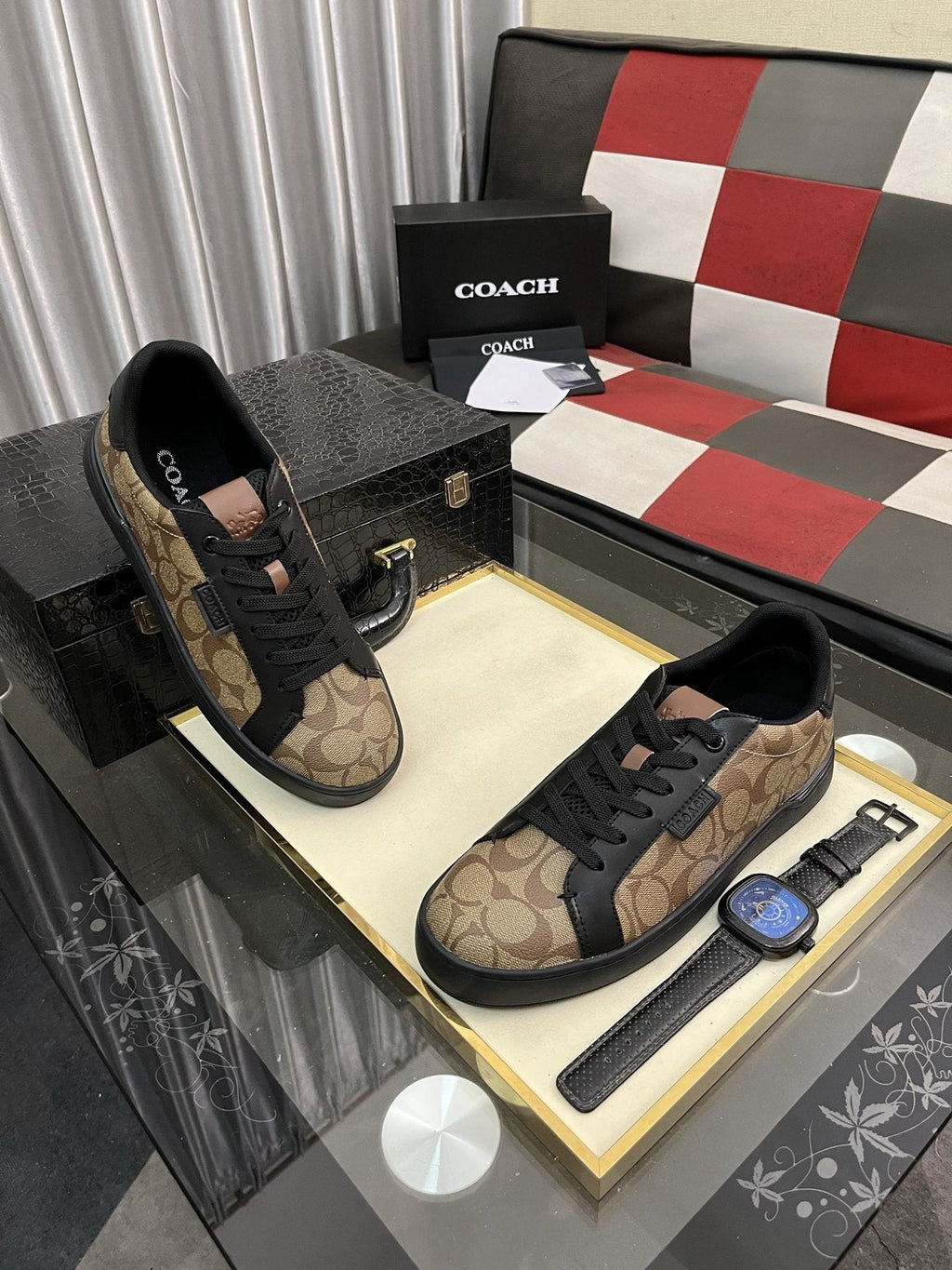 Coach Brown and Black Patterned Low-Top Sneakers