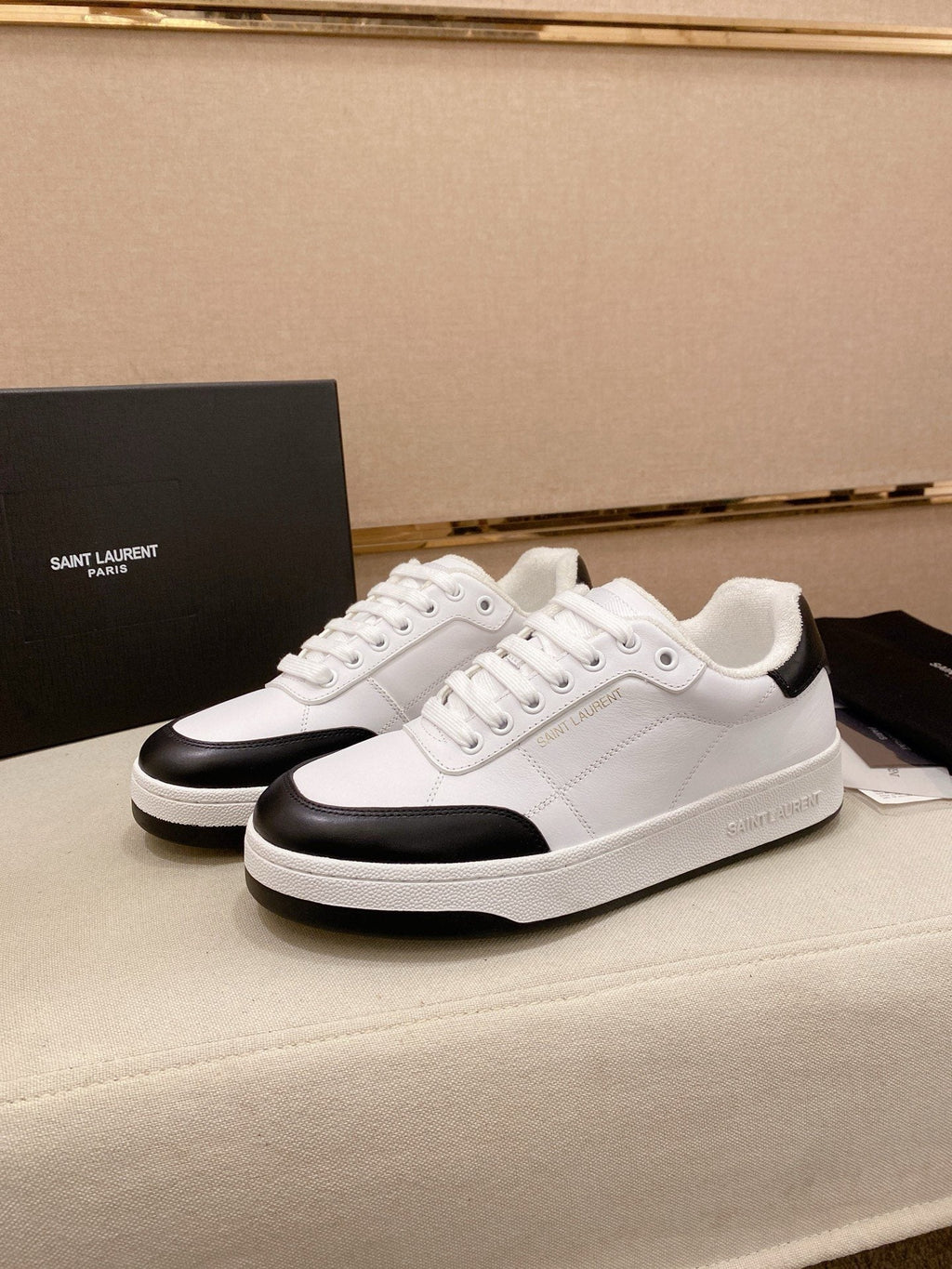 Saint Laurent White & Black Toe-Cap Sneakers