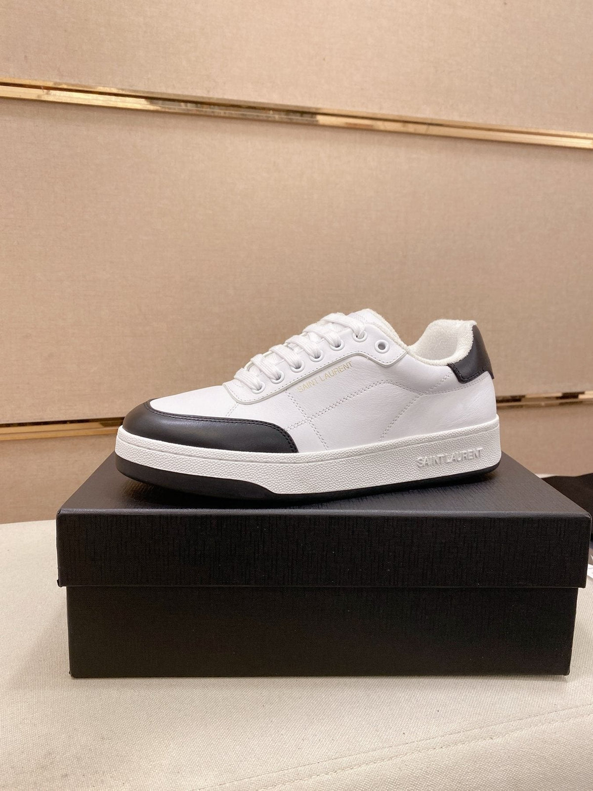 Saint Laurent White & Black Toe-Cap Sneakers