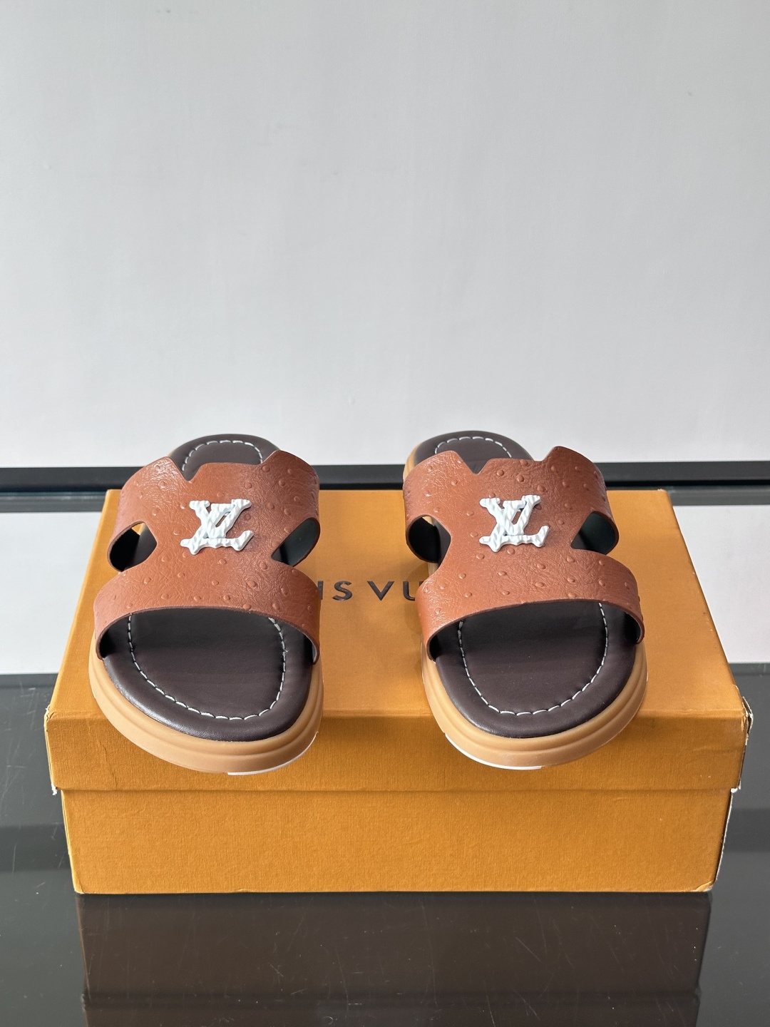 Louis Vuitton Brown Logo Slide Sandals