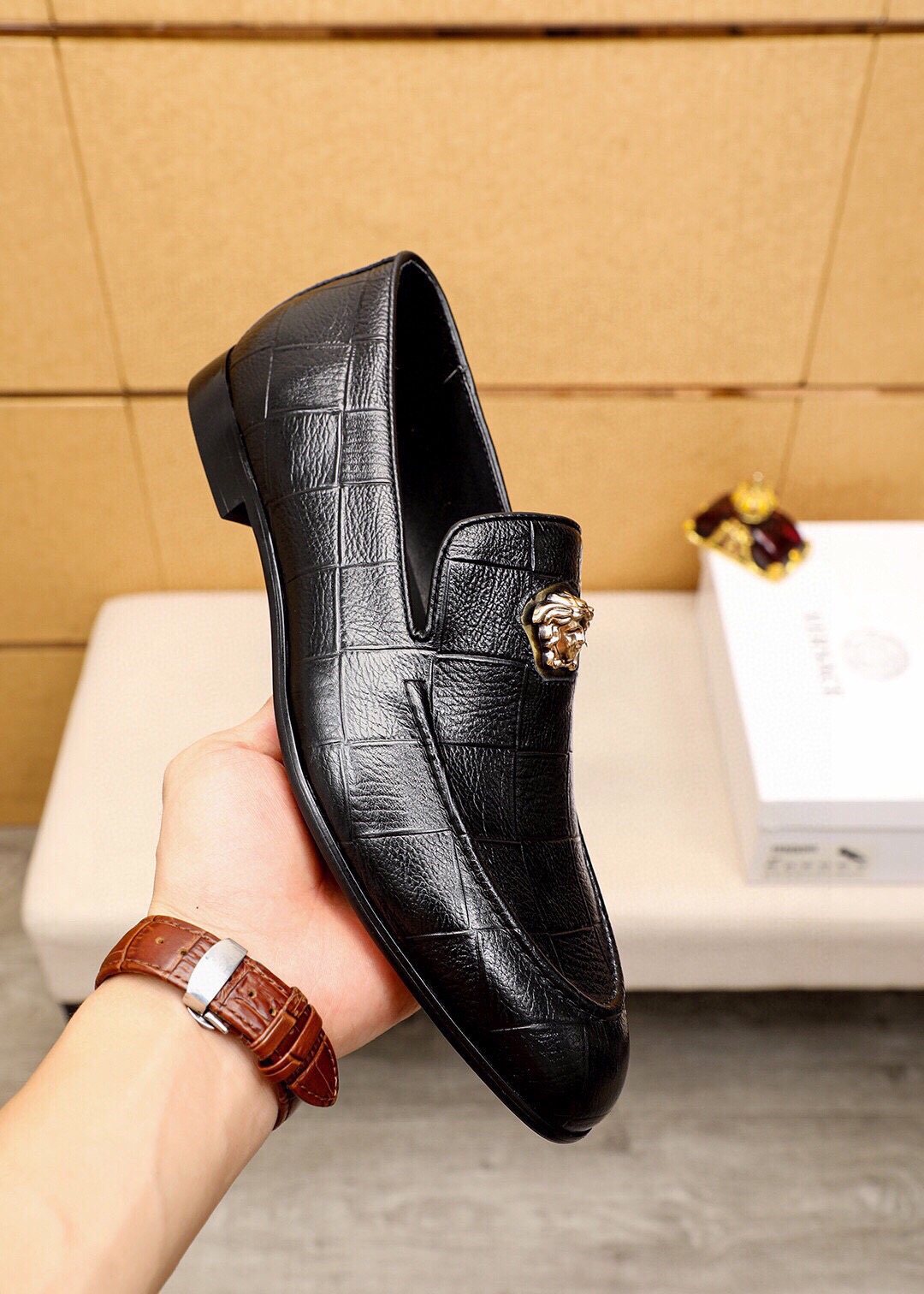 Versace Men's Black Embossed Hardware Loafers