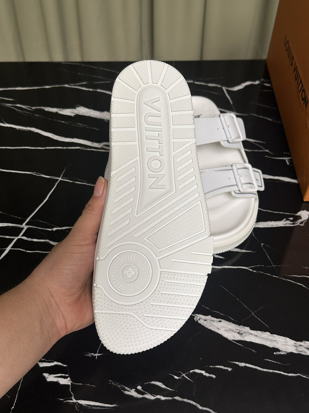 Louis Vuitton Men's White Double-Buckle Slide Sandals