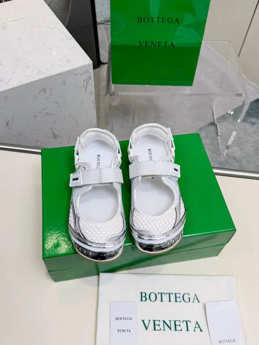 Bottega Veneta White Mesh Strap Sneakers