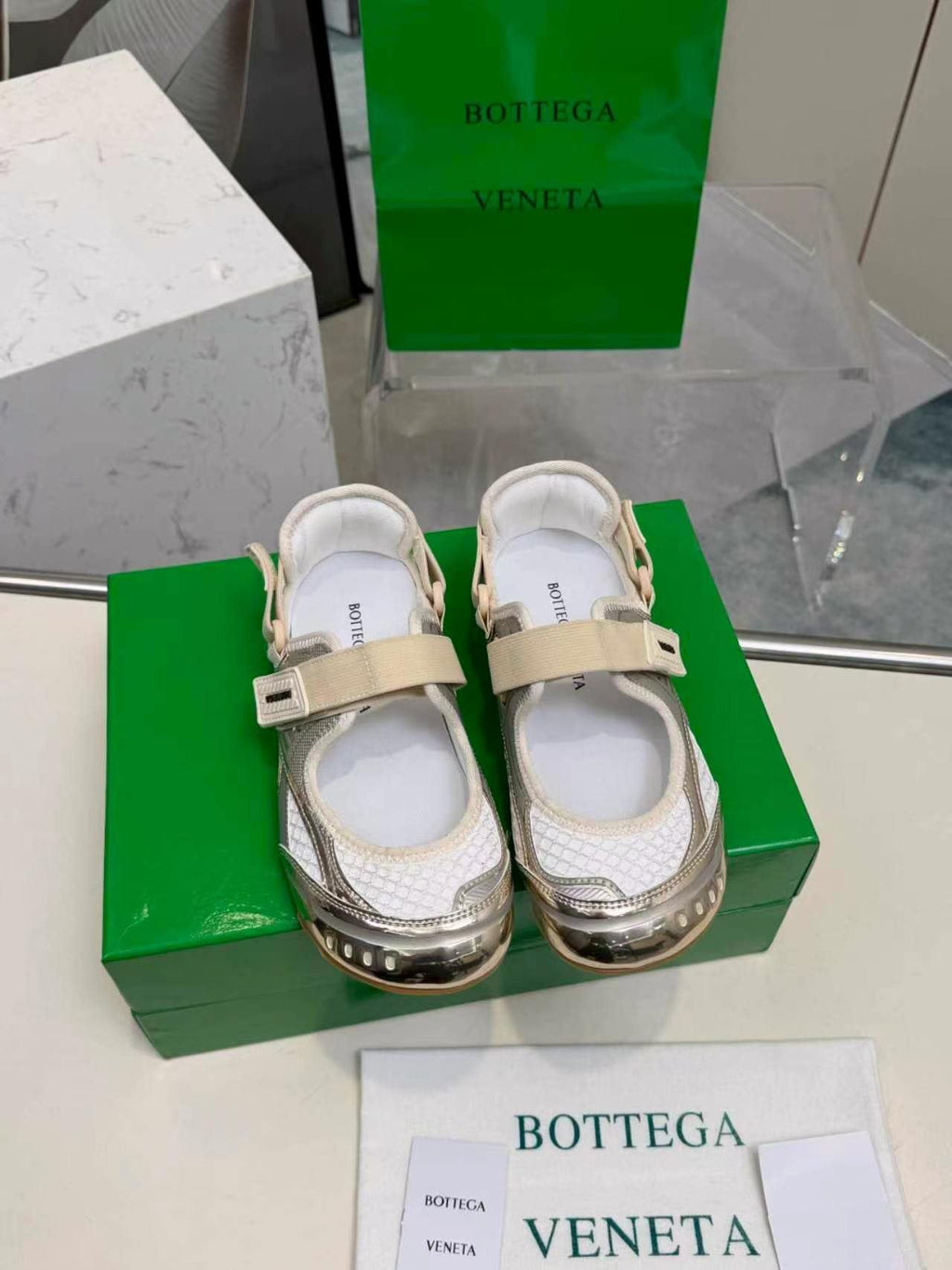 Bottega Veneta White Mesh Strap Sneakers