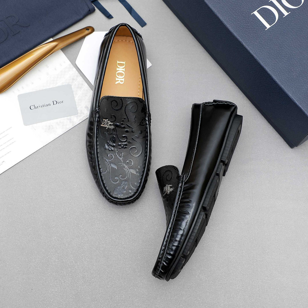 Dior Black Embossed Slip-On Loafers