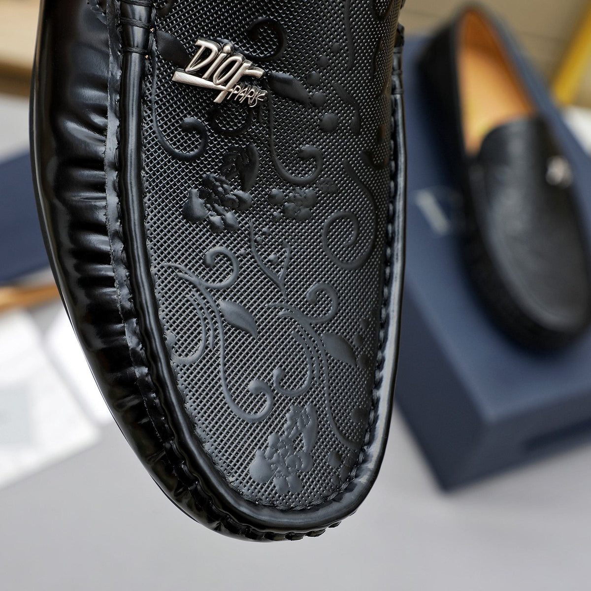 Dior Black Embossed Slip-On Loafers