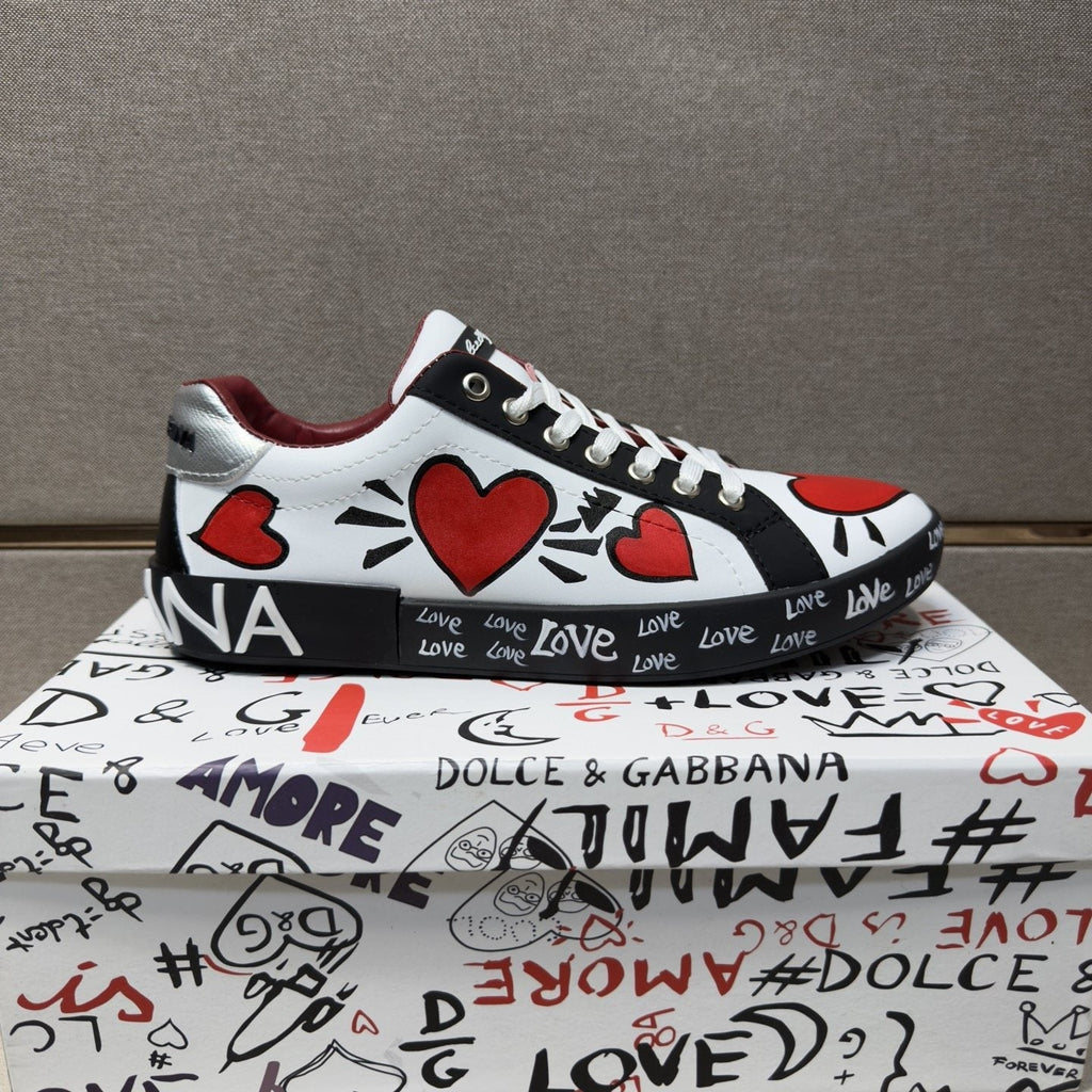 Dolce & Gabbana Men's Red Heart Low-Top Sneakers