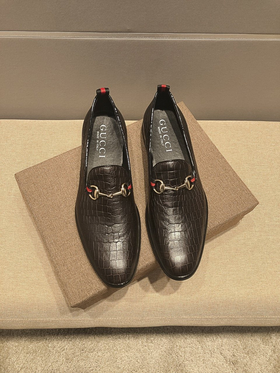 Gucci Black Embossed Horsebit Loafers