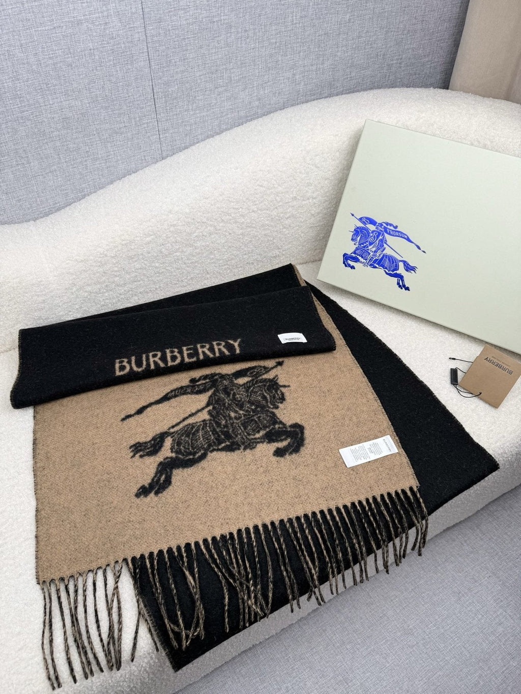Burberry Reversible Fringed Equestrian Scarf