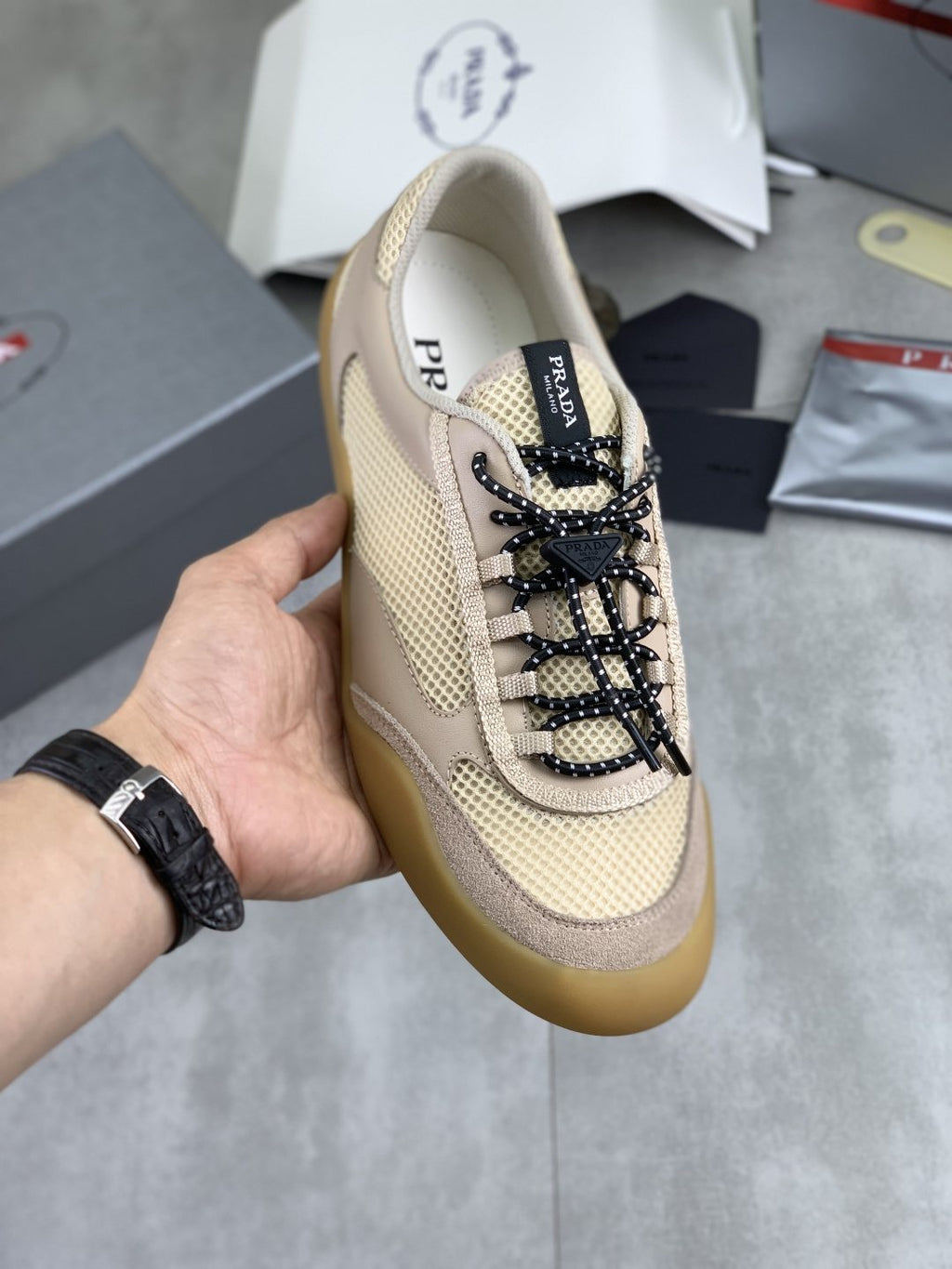 Prada Paneled Low-Top Sneakers