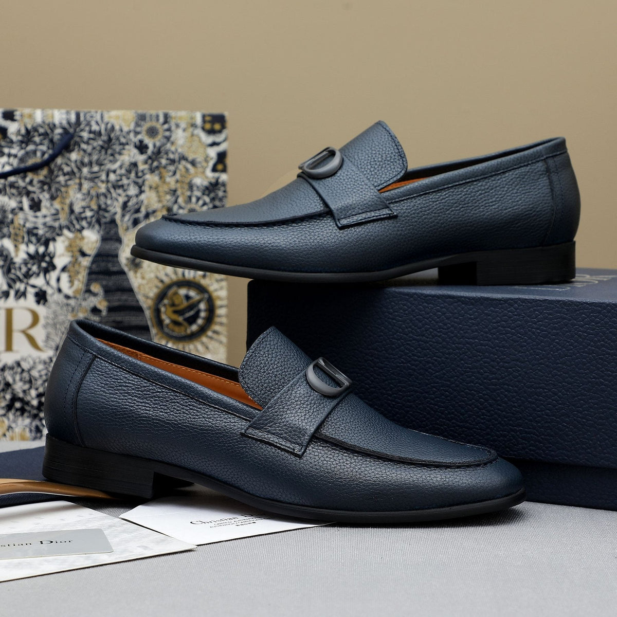 Dior Men's Pebbled Leather Hardware Loafers