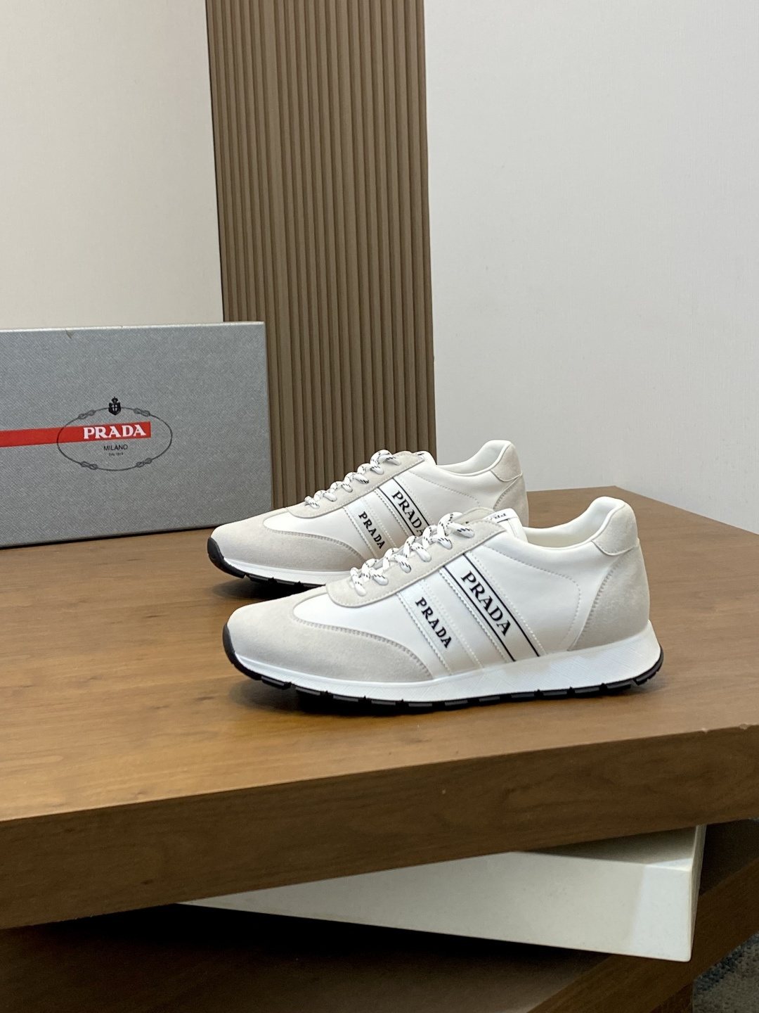 Prada Men's Geometric Panel Sneakers - Lace-Up Closure