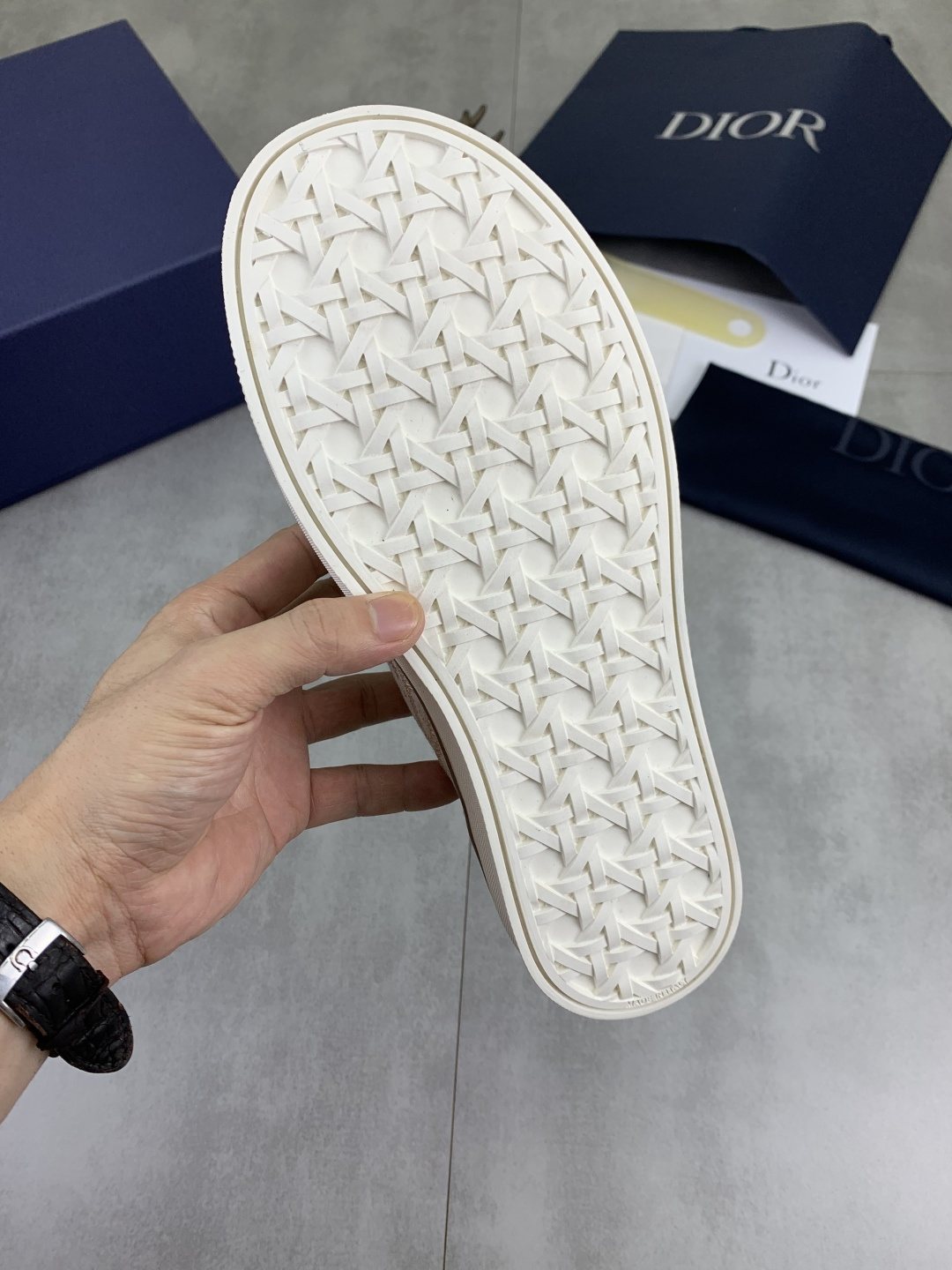 Dior Cream Beige Patterned Slip-On Sneakers