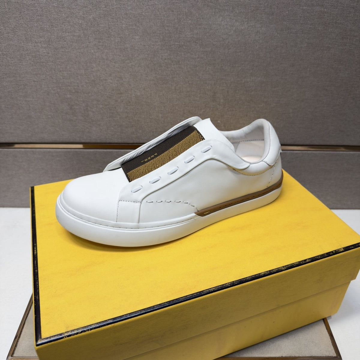 Fendi Brown-Gold Accent Slip-On Sneakers